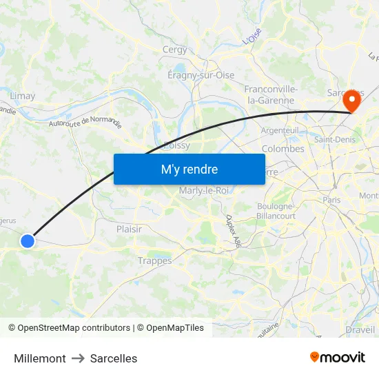 Millemont to Sarcelles map