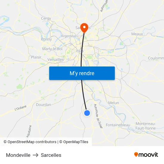 Mondeville to Sarcelles map