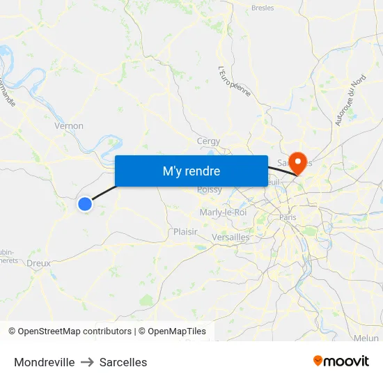 Mondreville to Sarcelles map