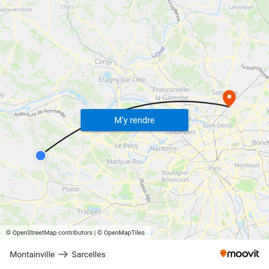 Montainville to Sarcelles map