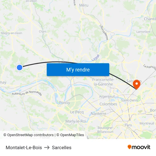 Montalet-Le-Bois to Sarcelles map