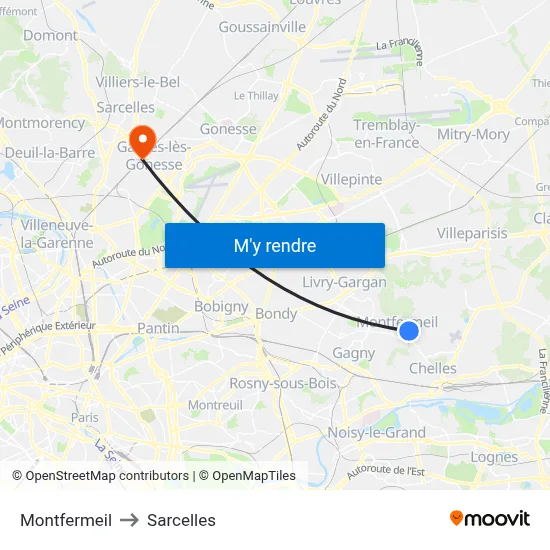 Montfermeil to Sarcelles map