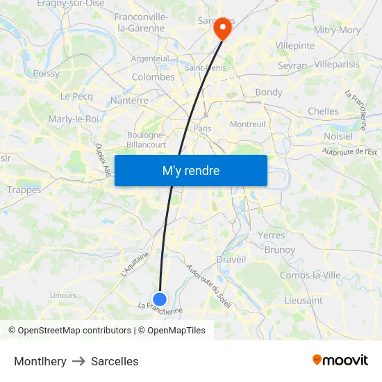 Montlhery to Sarcelles map