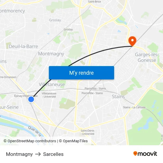Montmagny to Sarcelles map