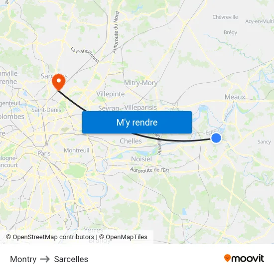 Montry to Sarcelles map