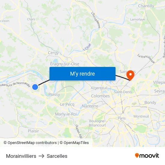 Morainvilliers to Sarcelles map