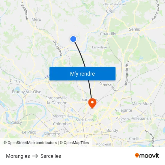 Morangles to Sarcelles map