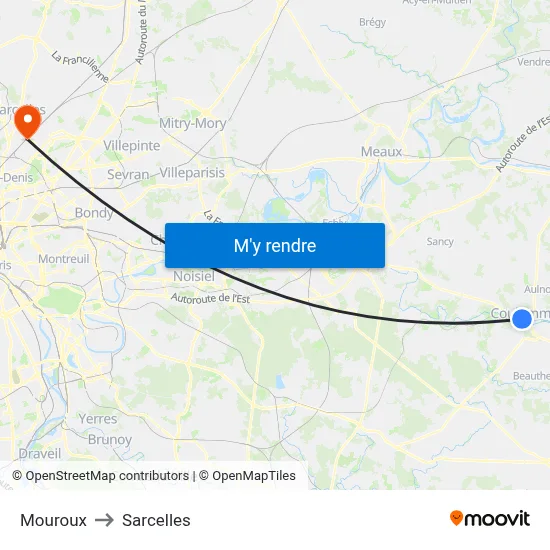 Mouroux to Sarcelles map