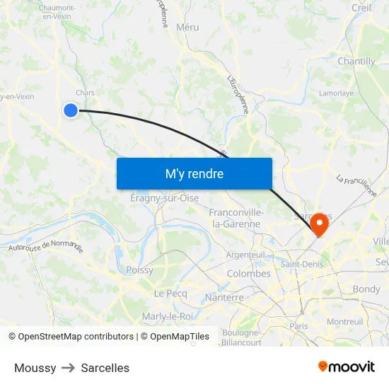 Moussy to Sarcelles map