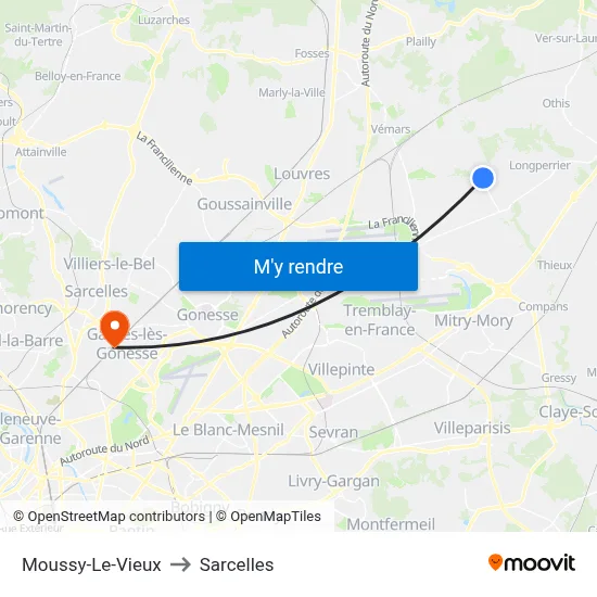 Moussy-Le-Vieux to Sarcelles map