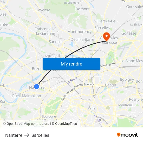 Nanterre to Sarcelles map