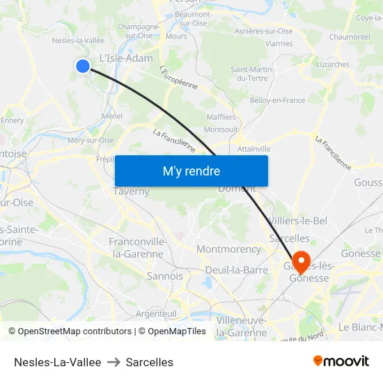 Nesles-La-Vallee to Sarcelles map