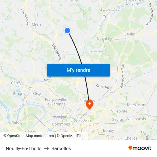Neuilly-En-Thelle to Sarcelles map