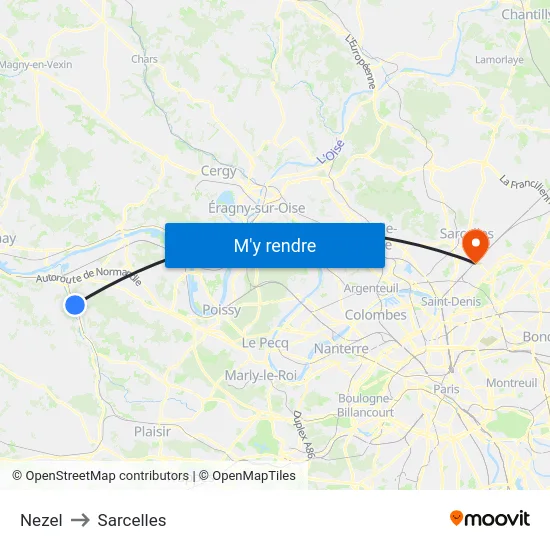 Nezel to Sarcelles map