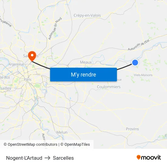 Nogent-L'Artaud to Sarcelles map