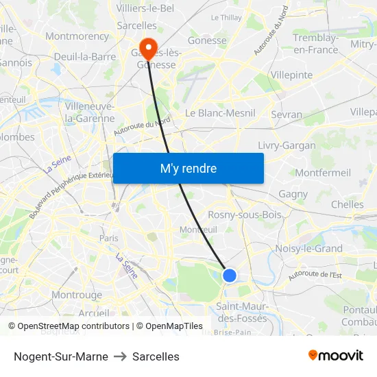 Nogent-Sur-Marne to Sarcelles map
