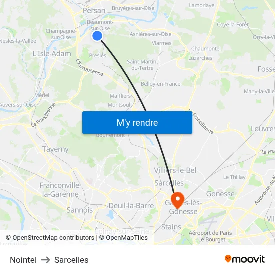 Nointel to Sarcelles map