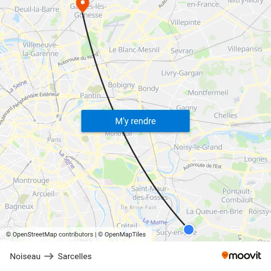 Noiseau to Sarcelles map