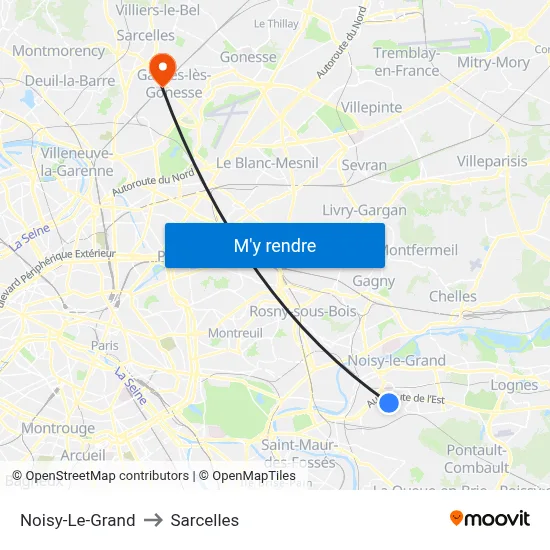 Noisy-Le-Grand to Sarcelles map