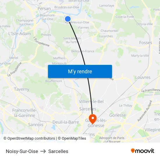Noisy-Sur-Oise to Sarcelles map