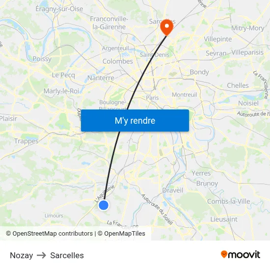 Nozay to Sarcelles map