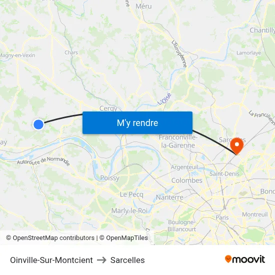 Oinville-Sur-Montcient to Sarcelles map