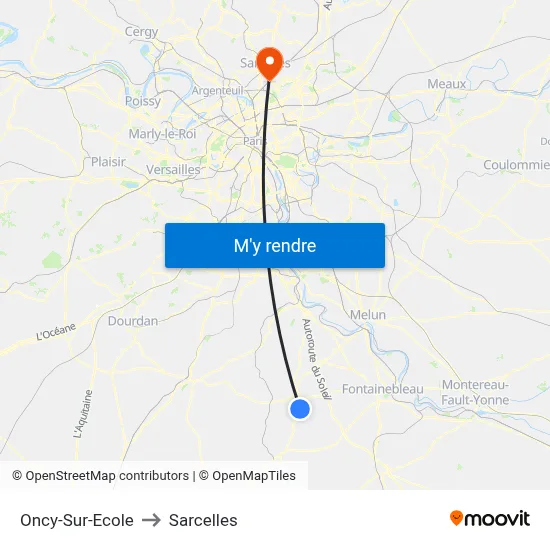 Oncy-Sur-Ecole to Sarcelles map