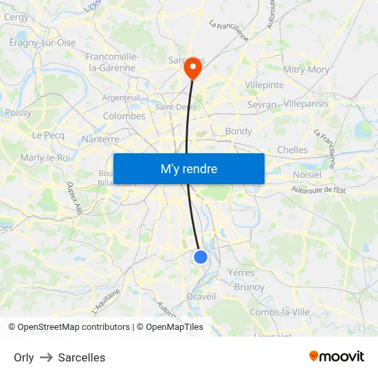 Orly to Sarcelles map