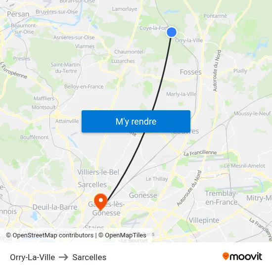 Orry-La-Ville to Sarcelles map