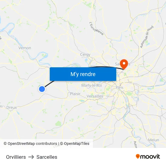 Orvilliers to Sarcelles map