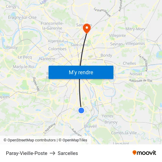 Paray-Vieille-Poste to Sarcelles map