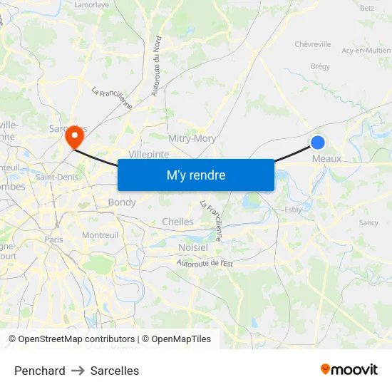 Penchard to Sarcelles map