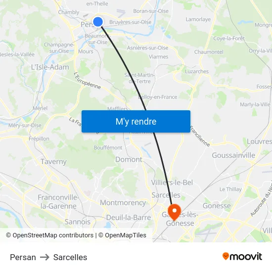 Persan to Sarcelles map