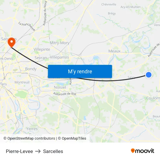 Pierre-Levee to Sarcelles map