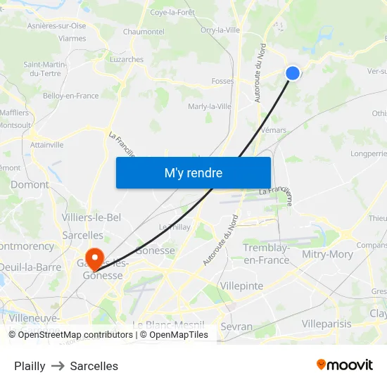 Plailly to Sarcelles map