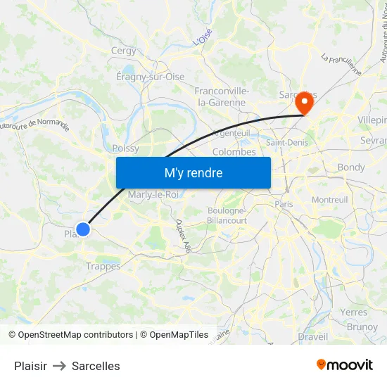 Plaisir to Sarcelles map