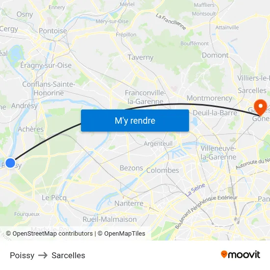 Poissy to Sarcelles map
