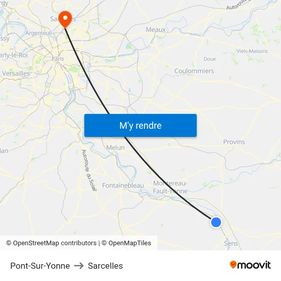 Pont-Sur-Yonne to Sarcelles map