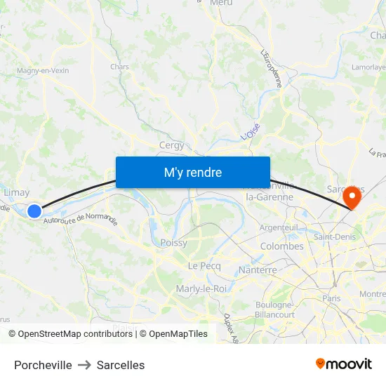 Porcheville to Sarcelles map