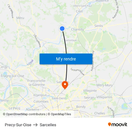Precy-Sur-Oise to Sarcelles map