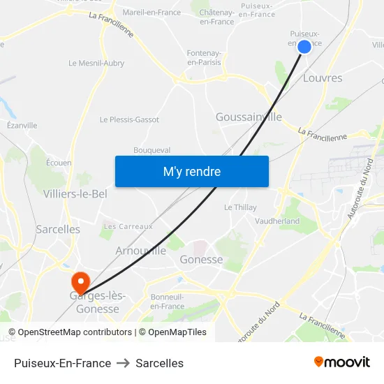 Puiseux-En-France to Sarcelles map