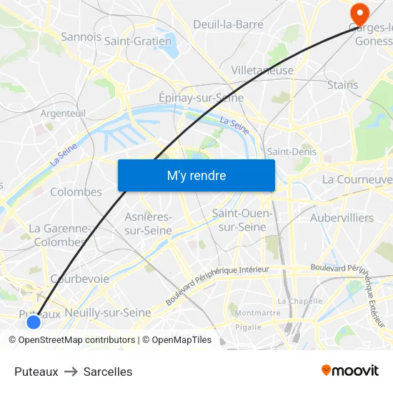 Puteaux to Sarcelles map
