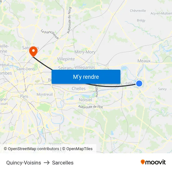 Quincy-Voisins to Sarcelles map