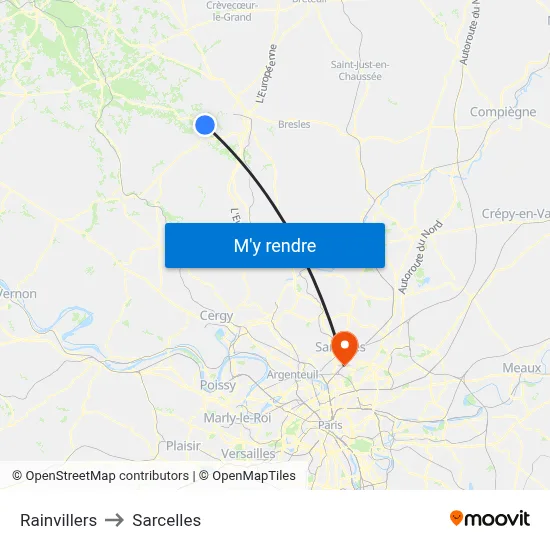 Rainvillers to Sarcelles map