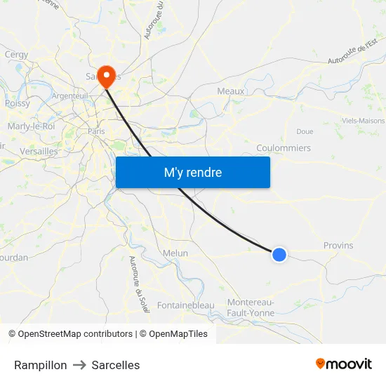 Rampillon to Sarcelles map