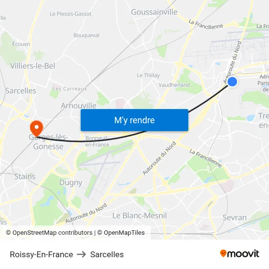 Roissy-En-France to Sarcelles map