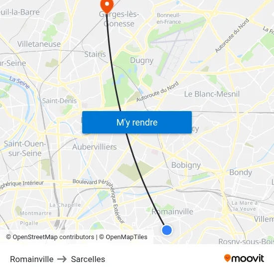 Romainville to Sarcelles map