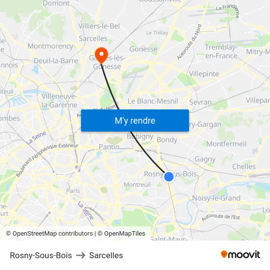 Rosny-Sous-Bois to Sarcelles map