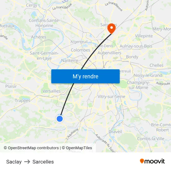 Saclay to Sarcelles map