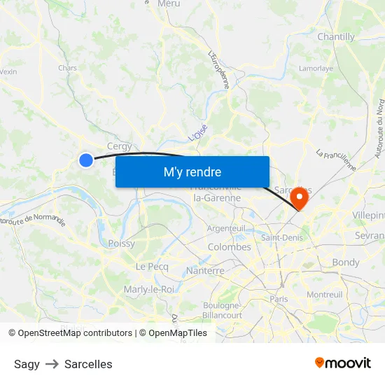 Sagy to Sarcelles map